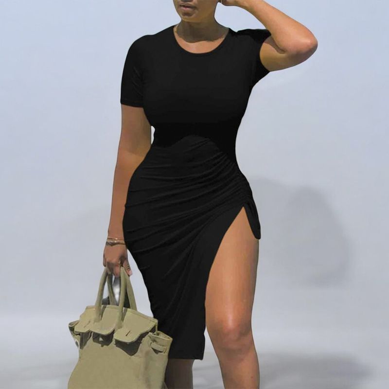 GENERICO - Vestido Casual Rip Grueso Manga Tres Cuartos Juventud Sexy Color Negro