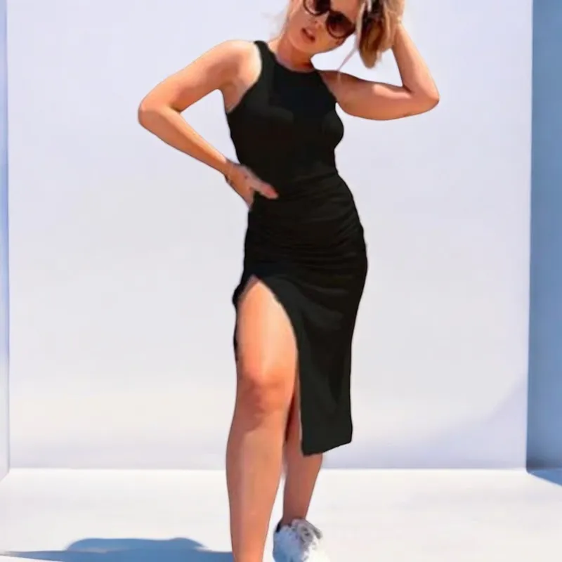 GENERICO - Vestido Casual Rip Grueso Rihana Gomes Color Negro