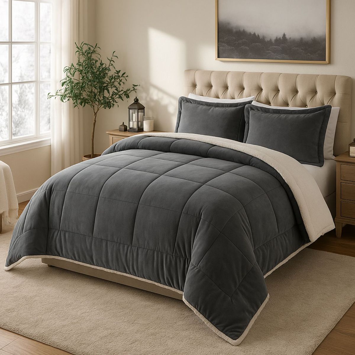 GENERICO - EDREDON 1.5 PLAZA INVERNIA SET FELPA CON SHERPA + FUNDAS DE ALMOHADA