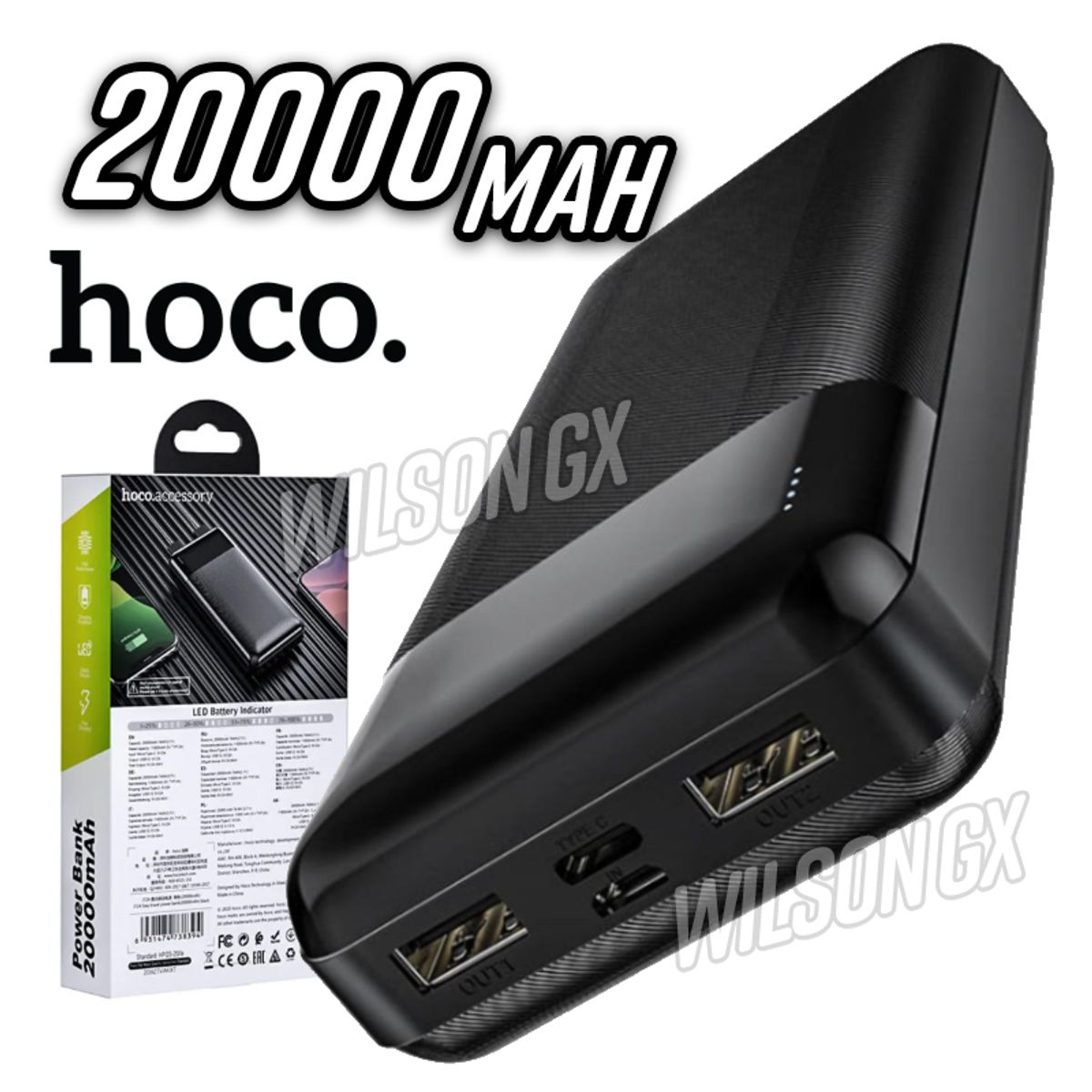 GENERICO - Power Bank 20000 mAh Cargador Portatil powerbank USB Hoco