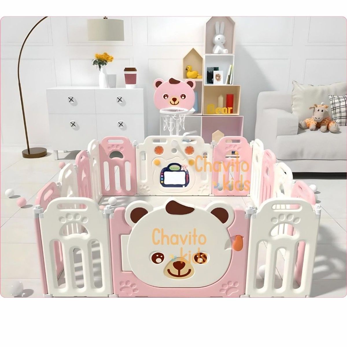 GENERICO - CORRAL PLEGABLE CON PIZARRA MUSICAL ROSADO