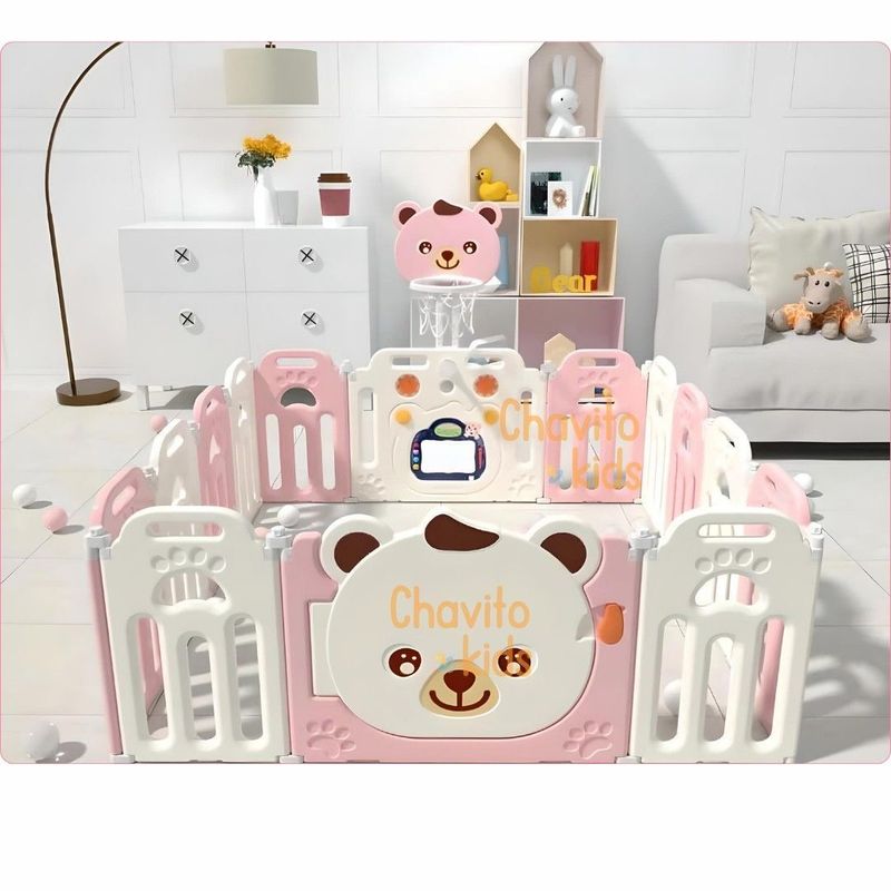 GENERICO - CORRAL PLEGABLE CON PIZARRA MUSICAL ROSADO