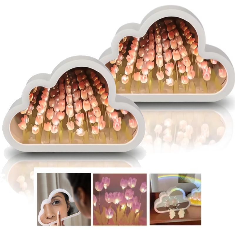 GENERICO - Kit 2 Lámpara Espejo de Tulipanes Infinitos Nube 3D Regalo Kawaii