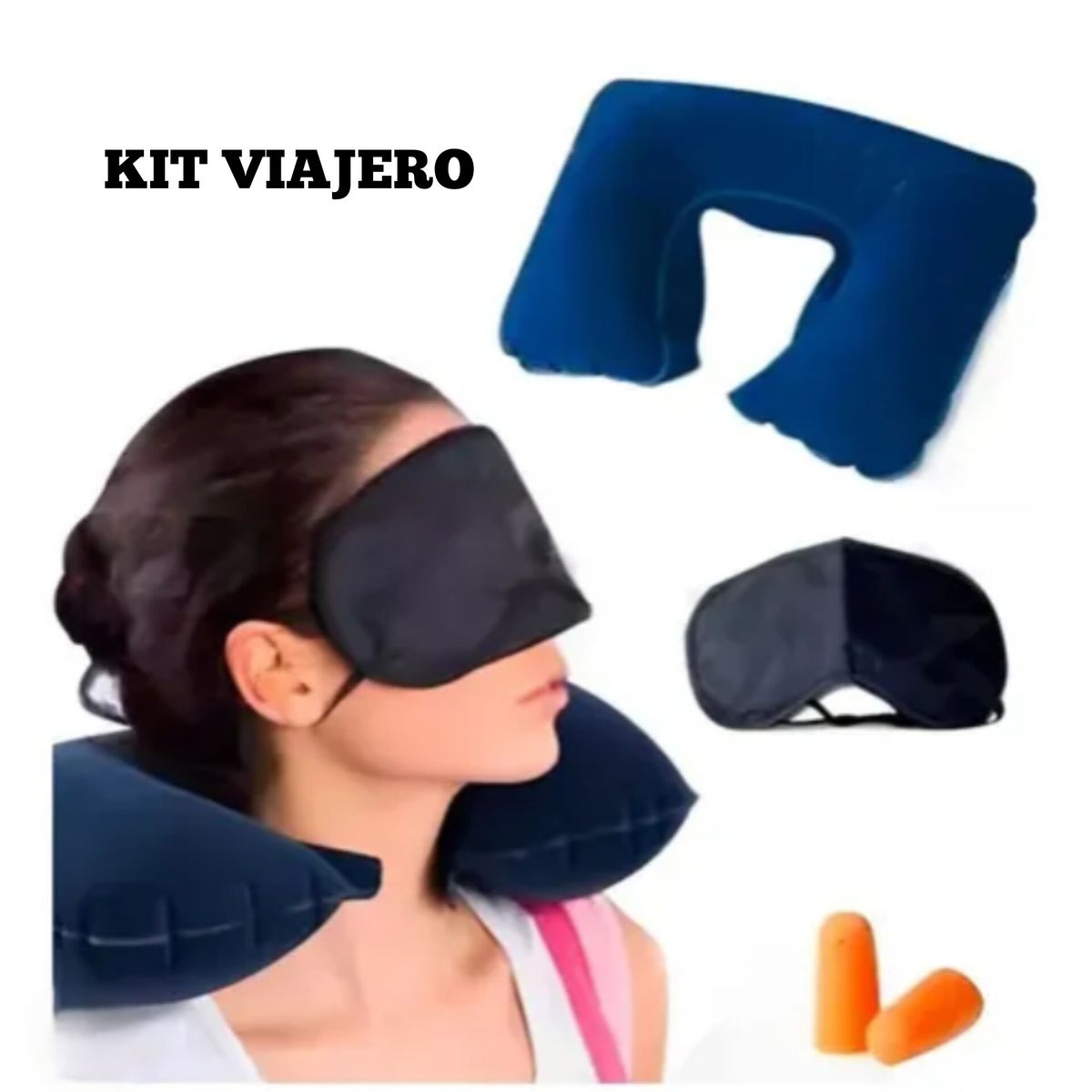 OEM - Kit Viajero Cojín + Antifaz Mascarilla + 2 Tapa Oídos