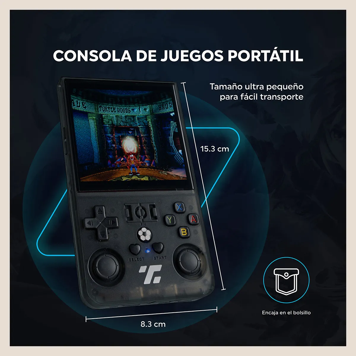 TRENDY TECH E I R L - Consola Gamer R36S MAX Portatil 64GB 15000 Juegos Retro NEGRO