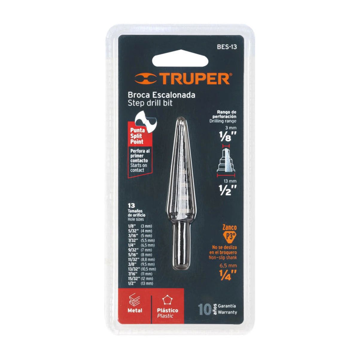 TRUPER - Broca escalonada óxido negro 13 escalones 18 a 12” Truper - 12122