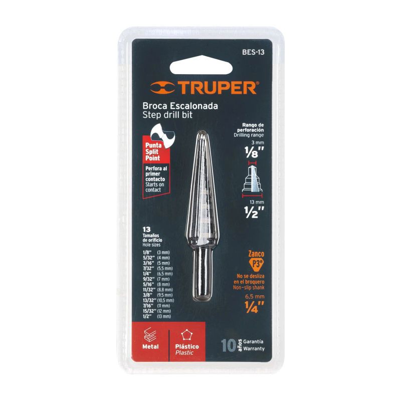 TRUPER - Broca escalonada óxido negro 13 escalones 18 a 12” Truper - 12122