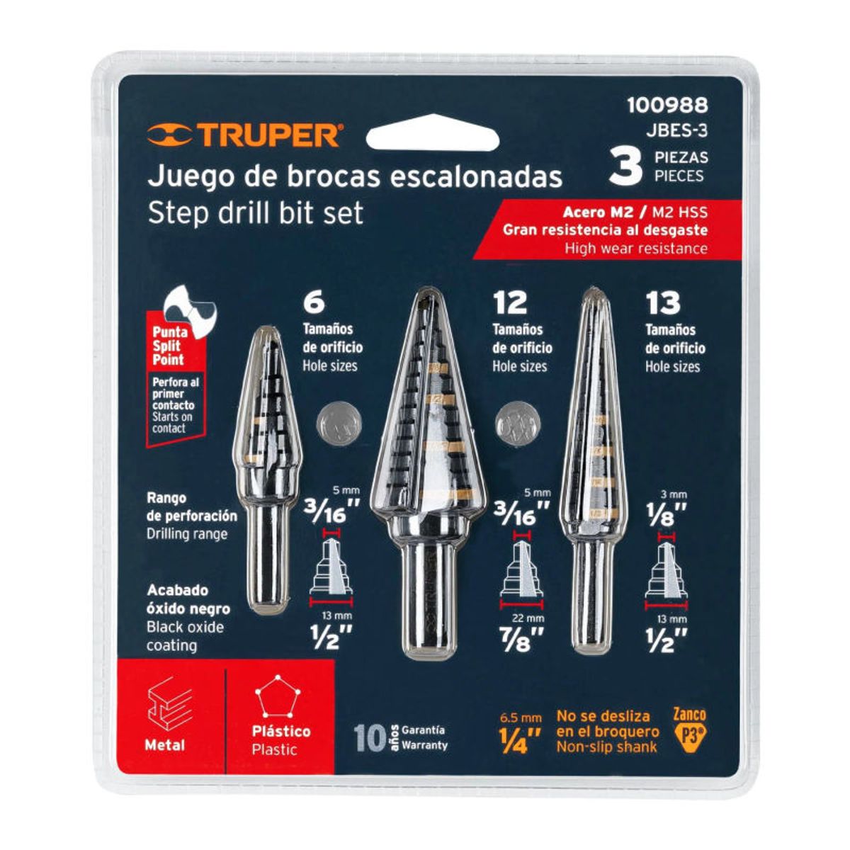 TRUPER - Juego de 3 brocas escalonadas de óxido negro Truper - 100988