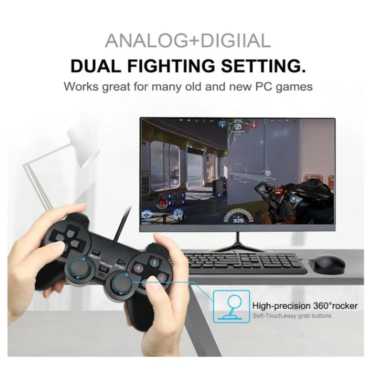 GENERICO - Combo 2 Mandos USB analógico para PC y Laptop modelo play 2