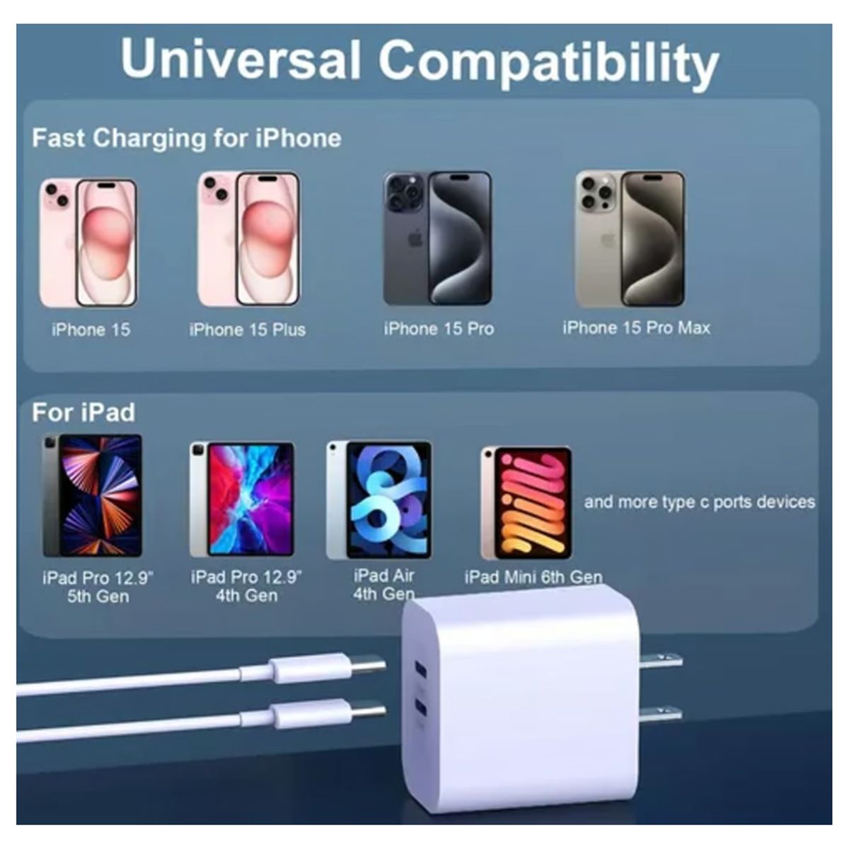 GENERICO - Cargador Compatible para iPhone 15 16 tipo C a C Carga Rápida 20W