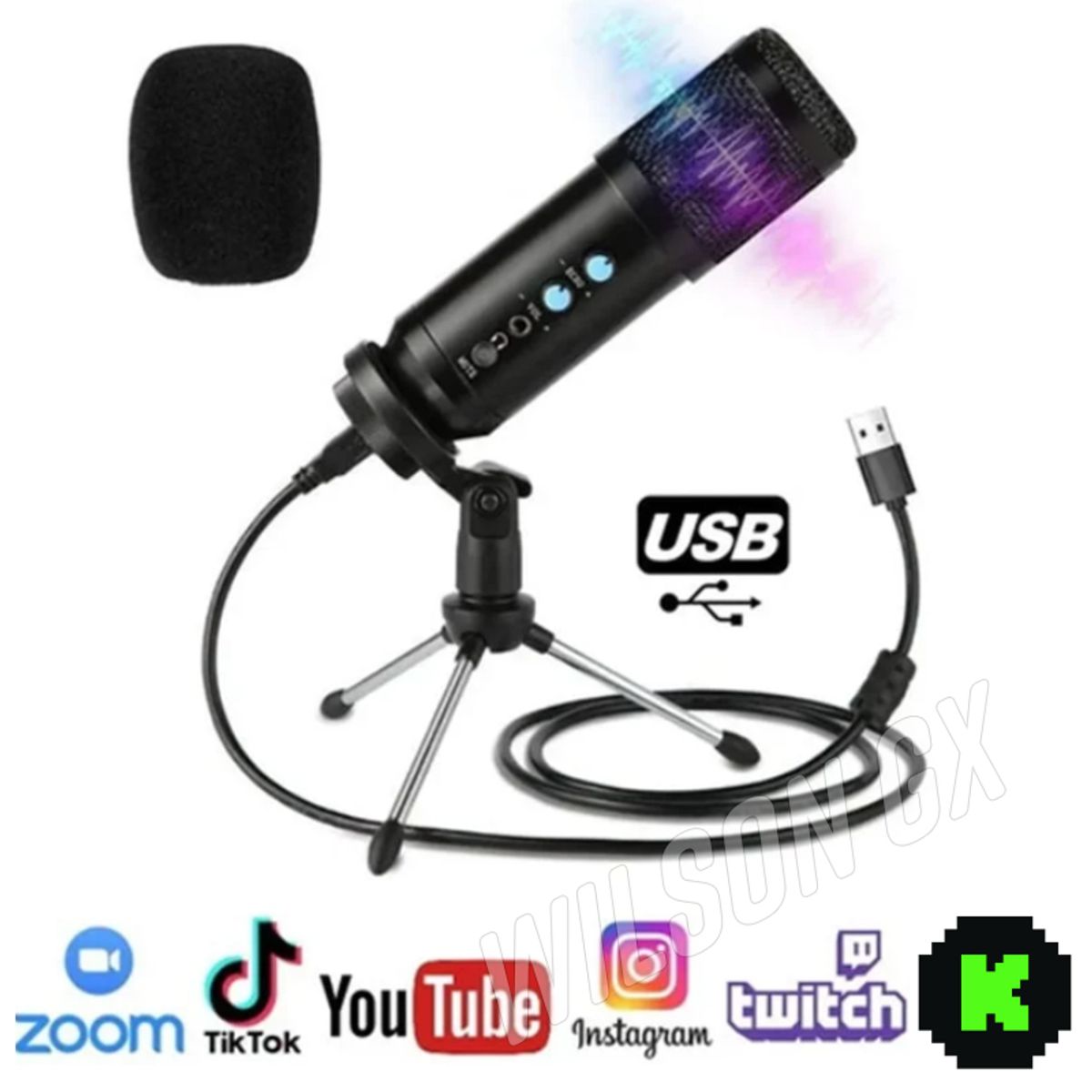 GENERICO - Micrófono Condensador Con Tripode Para Streaming Podcast Lives