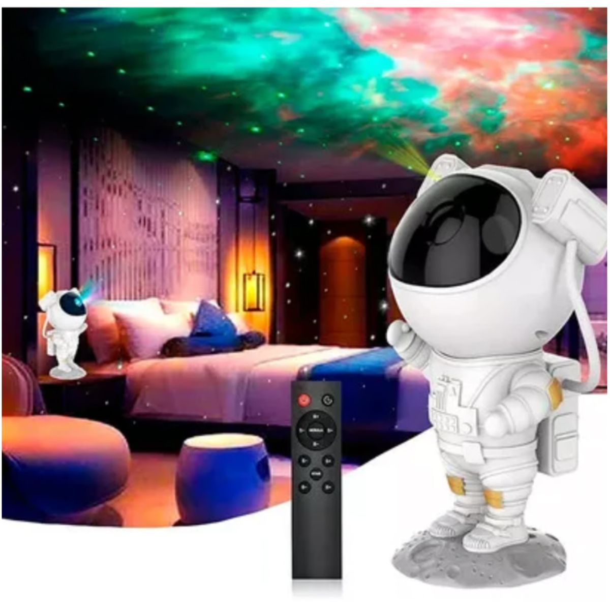 GENERICO - Proyector Galaxia Astronauta Luz Nocturna Nebulosa + Control