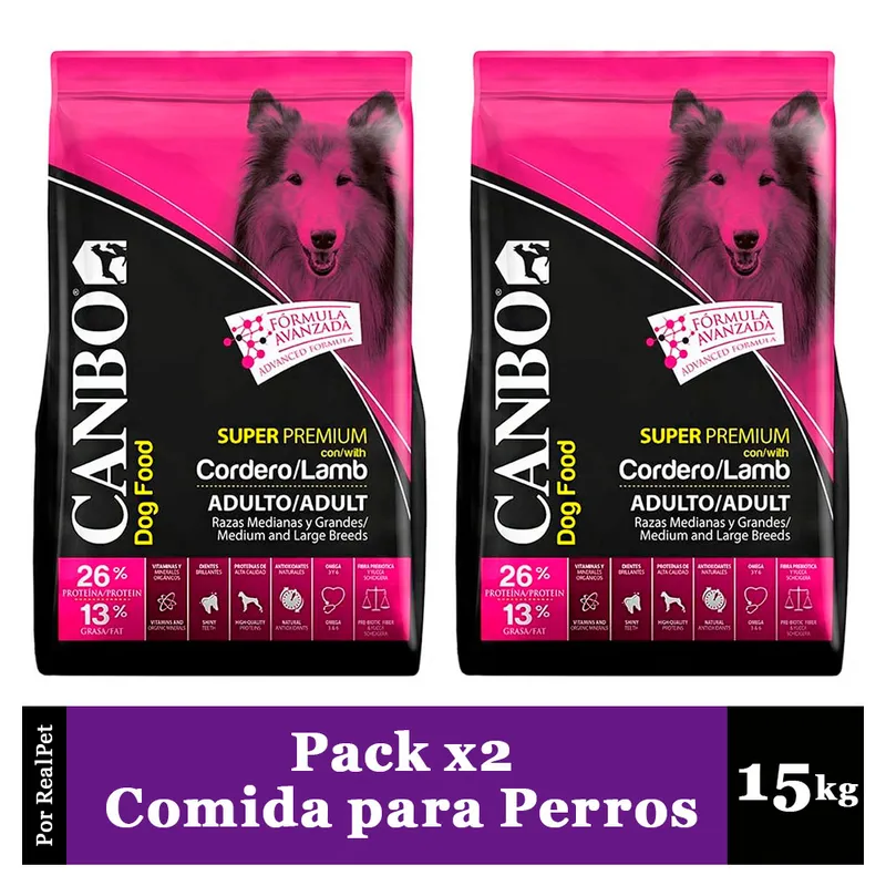 CANBO - Pack x2 Comida para Perro Mediano Grande Canbo Cordero 15 kg
