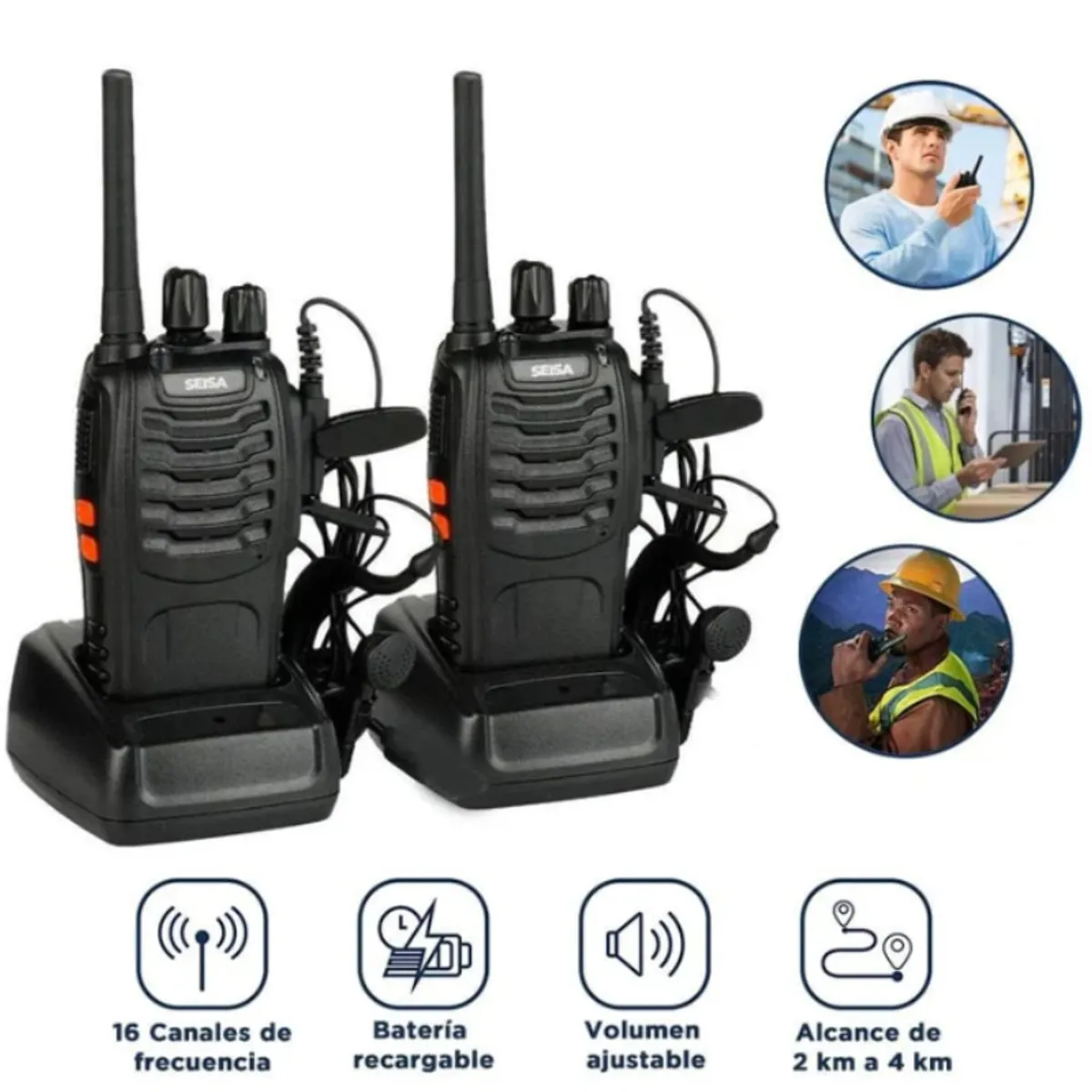 GENERICO - 2 Radios Transceptores Walkie Talkie 16 Canales FM Alcance