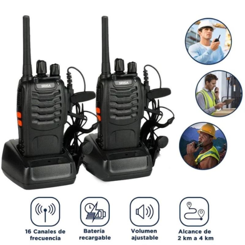 GENERICO - 2 Radios Transceptores Walkie Talkie 16 Canales FM Alcance