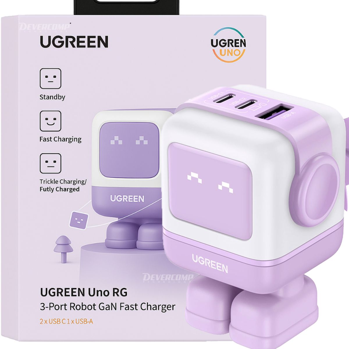 UGREEN - Cargador Ugreen Uno RG 65W Robot GaN Carga Rápida Purple