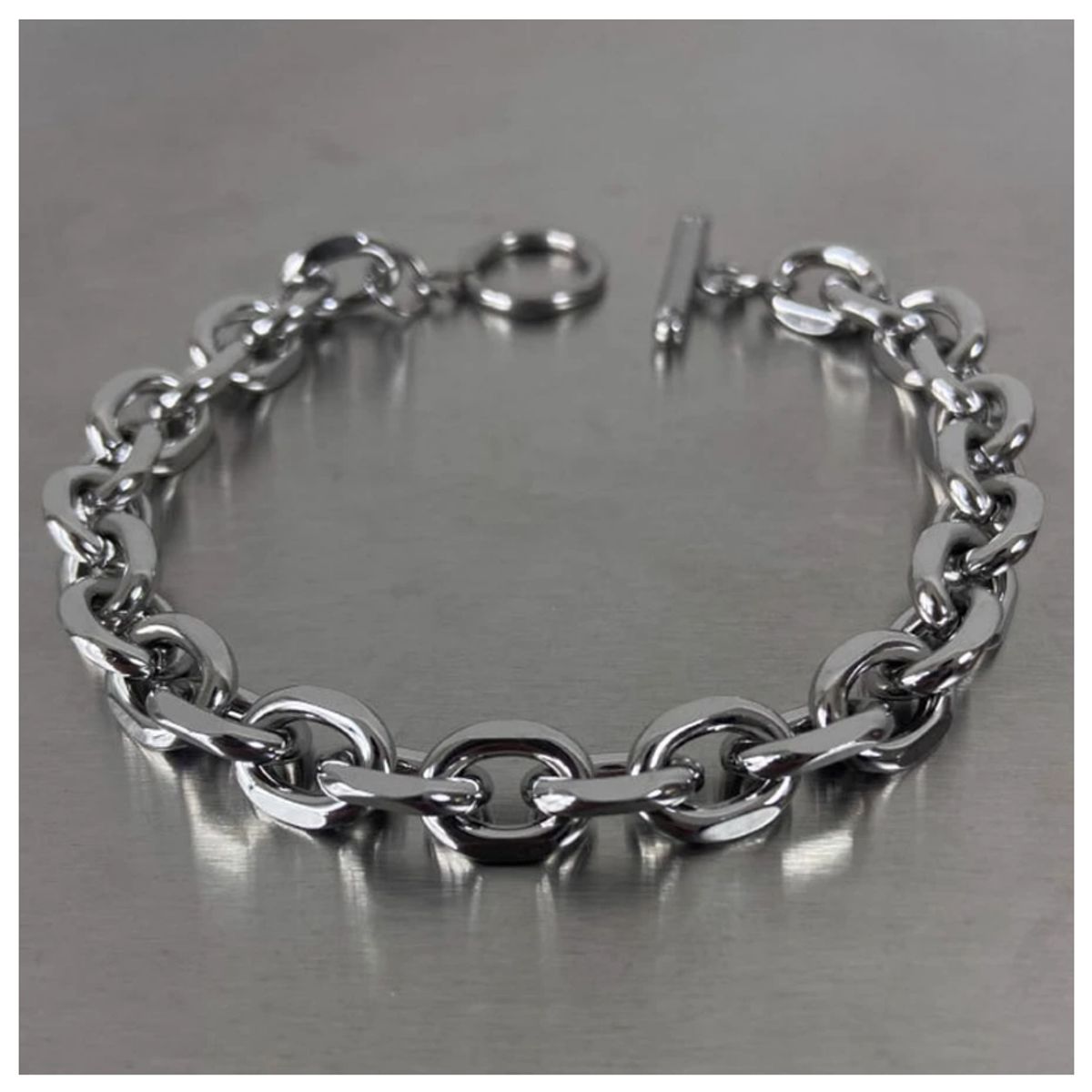 GENERICO - PULSERA GRUESA ESLABONES PLATEADA DE ACERO INOXIDABLE