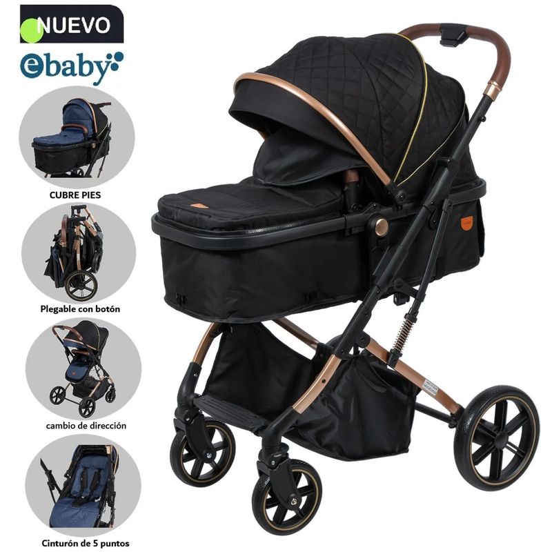 EBABY - Coche Cuna Moisés de Lujo SATURNO EB126-1 Negro