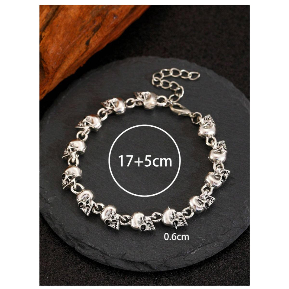 GENERICO - PULSERA PUNK DE CALAVERAS PLATEADA DE ACERO INOXIDABLE