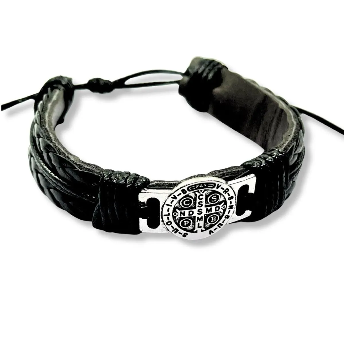 SANTORAL - Pulsera Medalla San Benito - Cuero y Metal