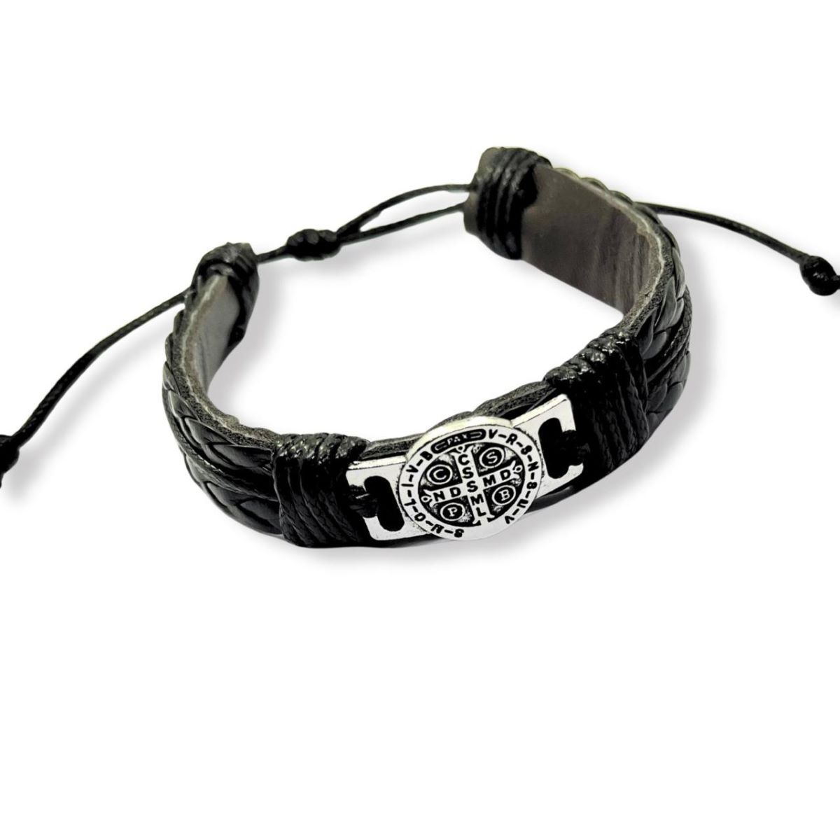 SANTORAL - Pulsera Medalla San Benito - Cuero y Metal