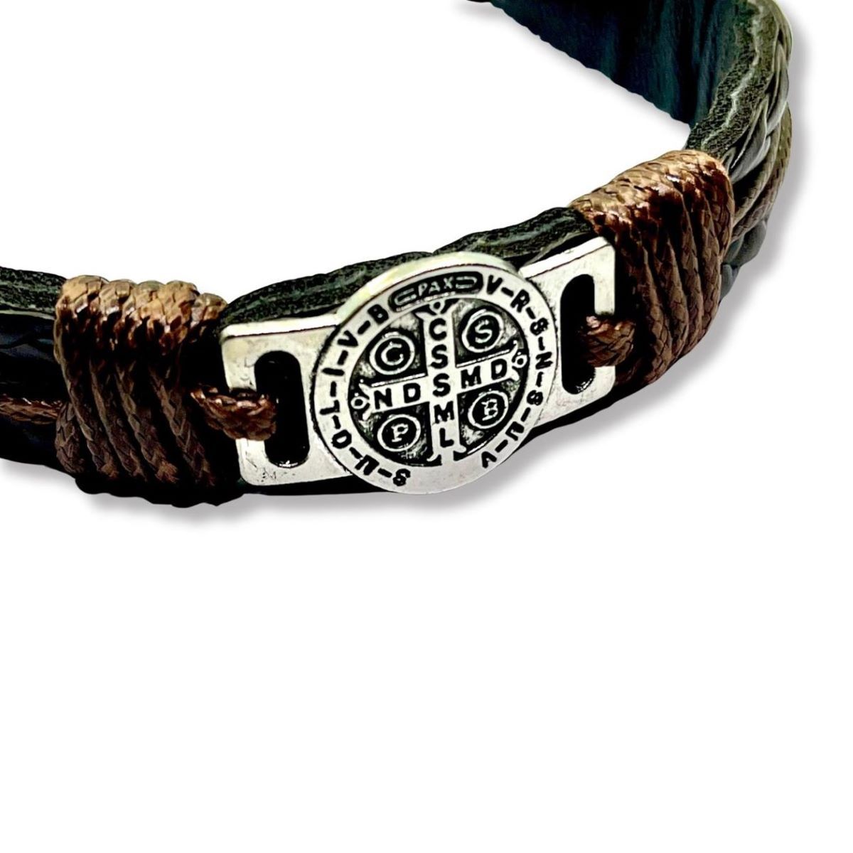 SANTORAL - Pulsera Medalla San Benito - Cuero y Metal