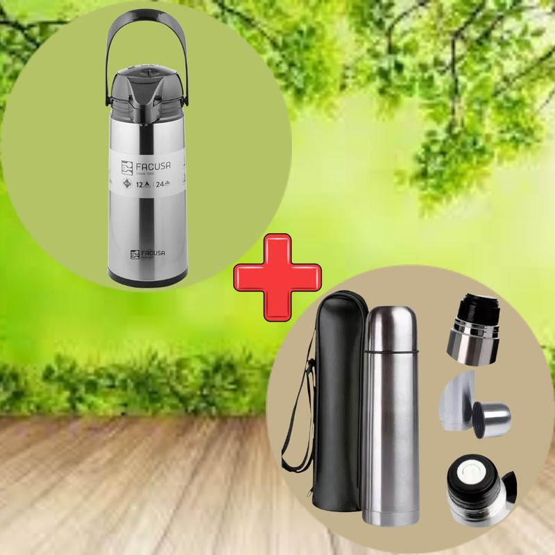 GENERICO - Dúo Termo Sifón 1900ml Facusa+Termo Personal 500ml Con Funda