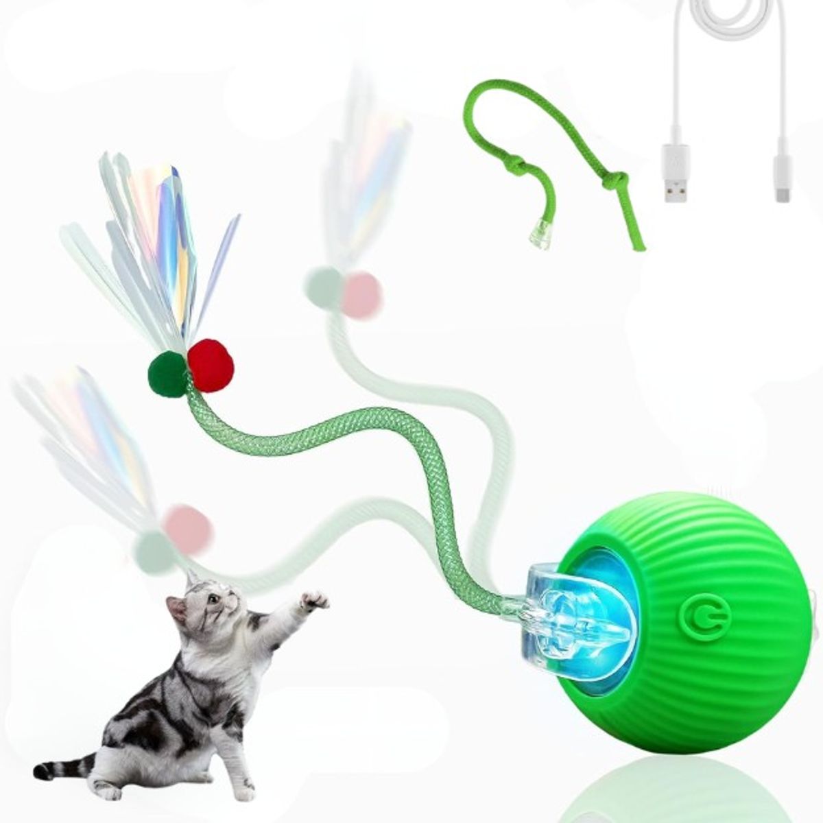 GENERICO - Pelota Interactiva para Gatos con 2 Sogas Juguete Recargable