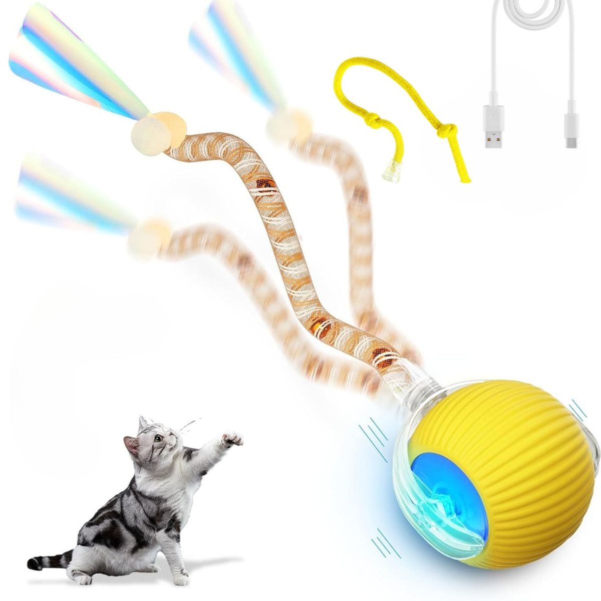 GENERICO - Pelota Interactiva para Gatos con 2 Sogas Juguete Recargable