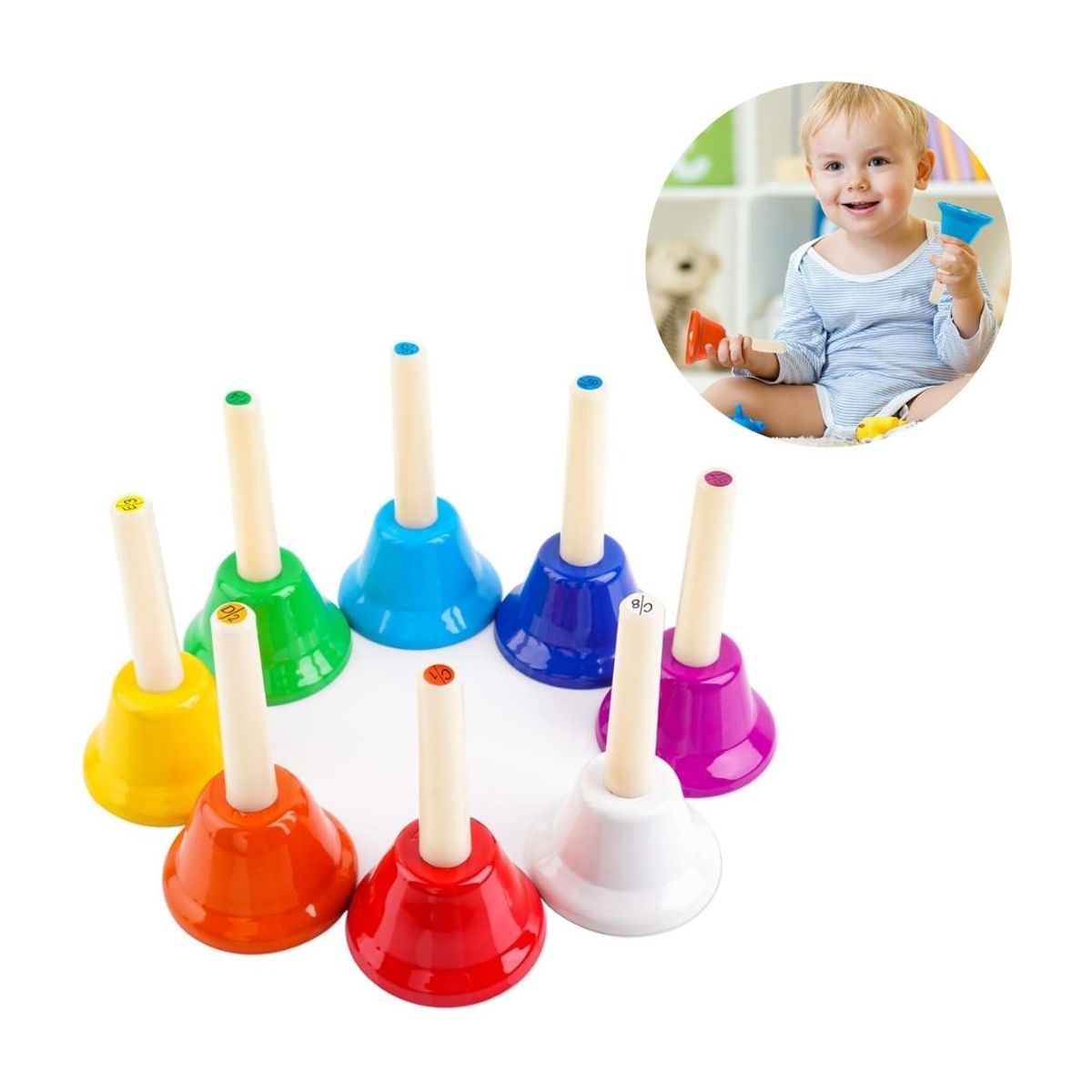 GENERICO - Campanas Musicales de Mano para Niños - 8 Notas Coloridas