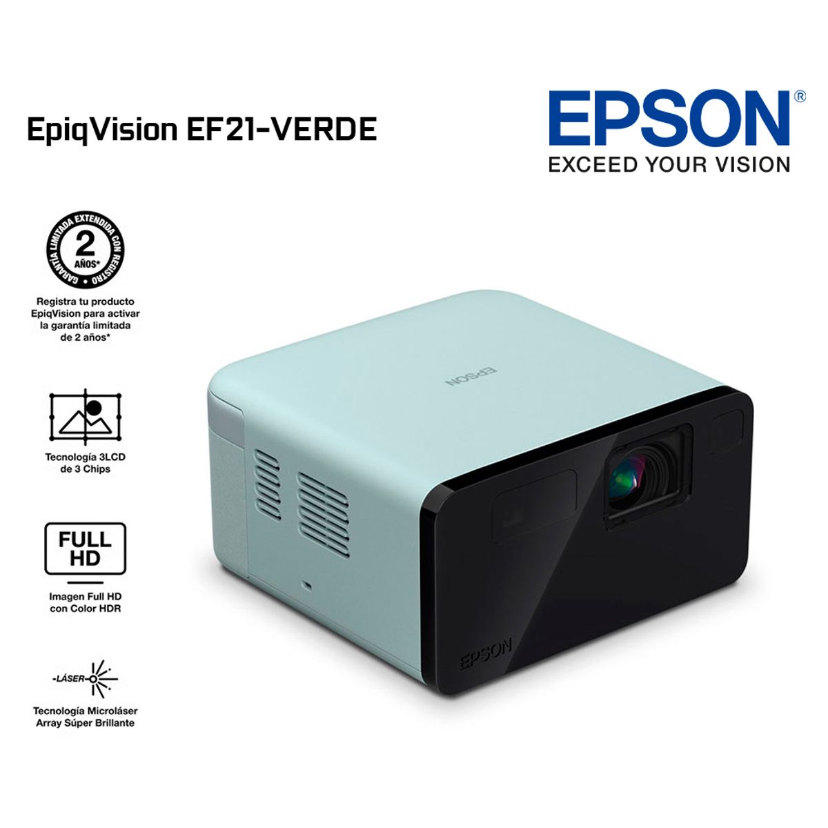 EPSON - Proyector Láser Pórtatil Smart Epson EpiqVision EF21-Verde