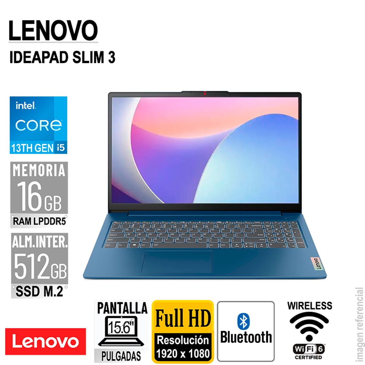 LENOVO - LAPTOP LENOVO IDEAPAD SLIM3 15IRH8 156 FHD INTEL COREI5-13420H 46GHZ 16GB SIN SISTEMA OPERATIVO