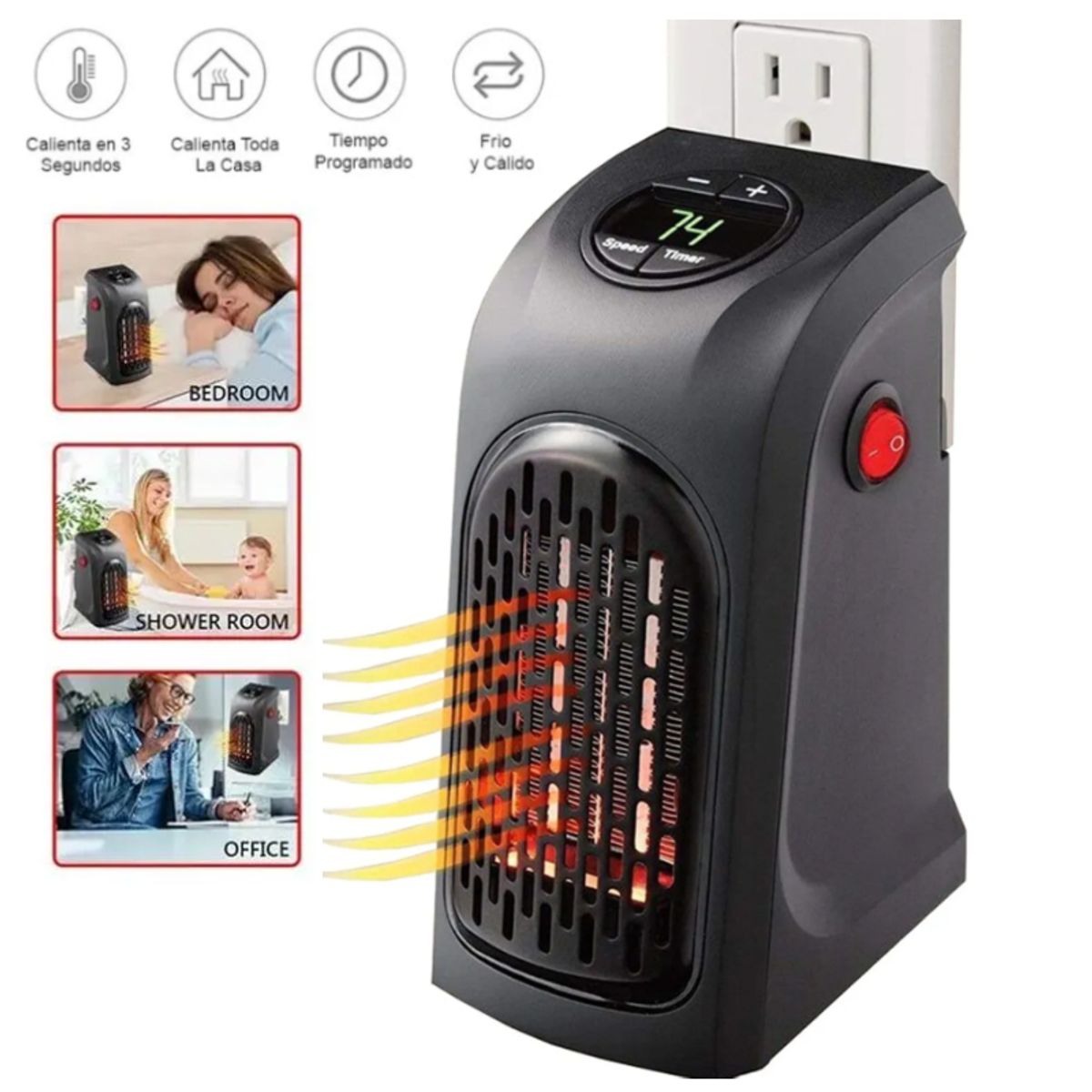 GENERICO - Calefactor Portatil Regulable 400W con Temporizador