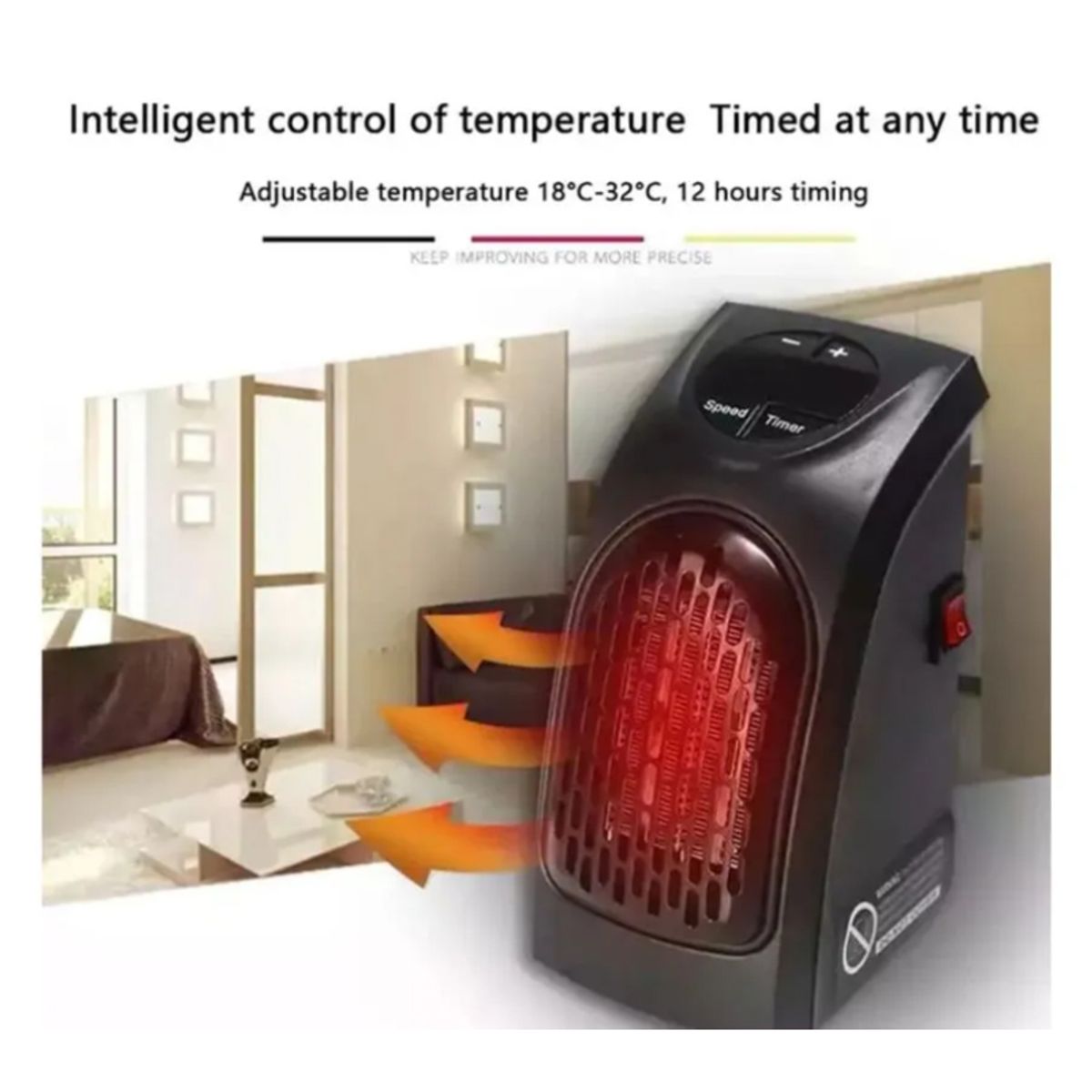 GENERICO - Calefactor Portatil Regulable 400W con Temporizador