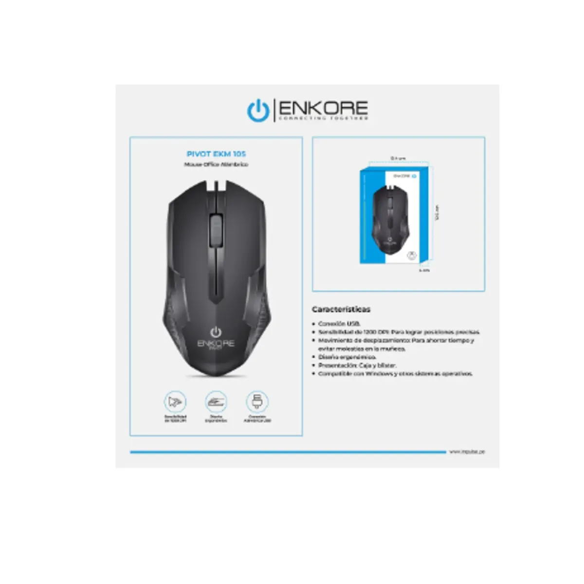 ENKORE - Mouse Optico 1200dpi 3b Negro Enkore Pivot Ekm105
