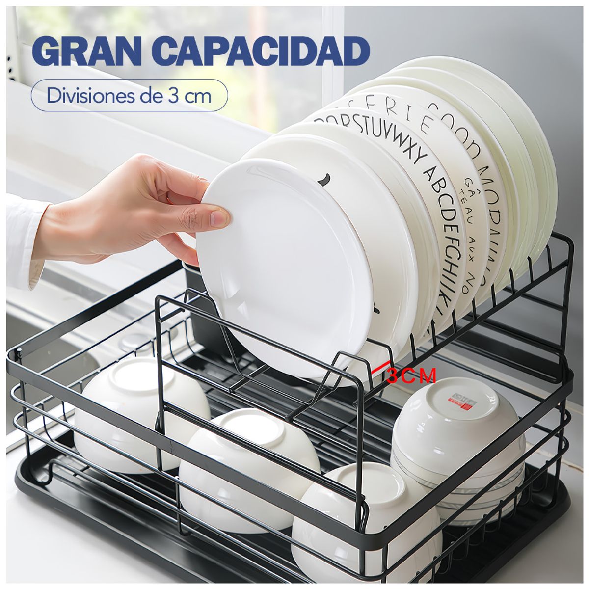 KELLER - Escurridor de Platos 2 Niveles con Porta Cubiertos JL1