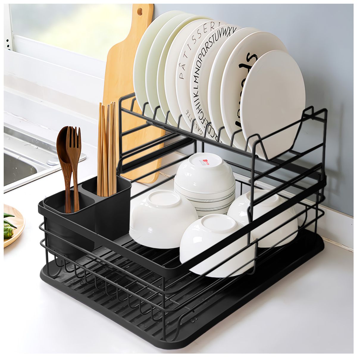 KELLER - Escurridor de Platos 2 Niveles con Porta Cubiertos JL1