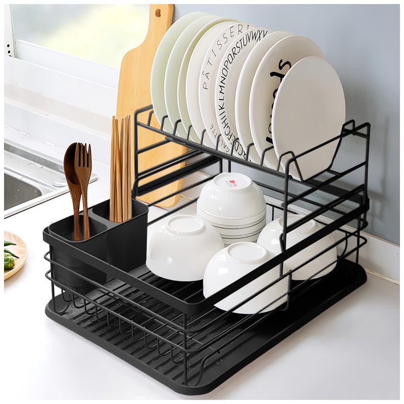 KELLER - Escurridor de Platos 2 Niveles con Porta Cubiertos JL1