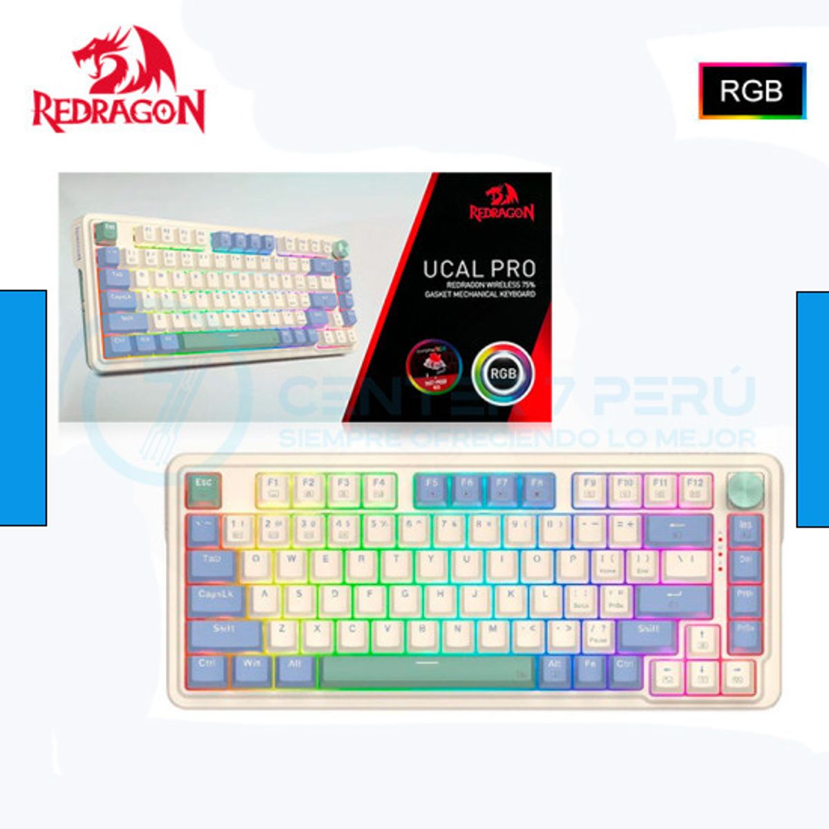 REDRAGON - Teclado Redragon UCALPRO-RGB Wireless English K673CPG pastel