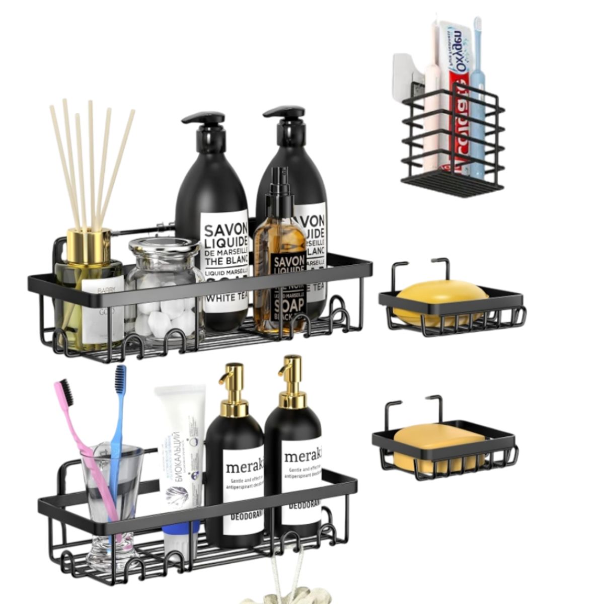 GENERICO - Kit 5 Organizadores para baño tipo rejilla  - Negro