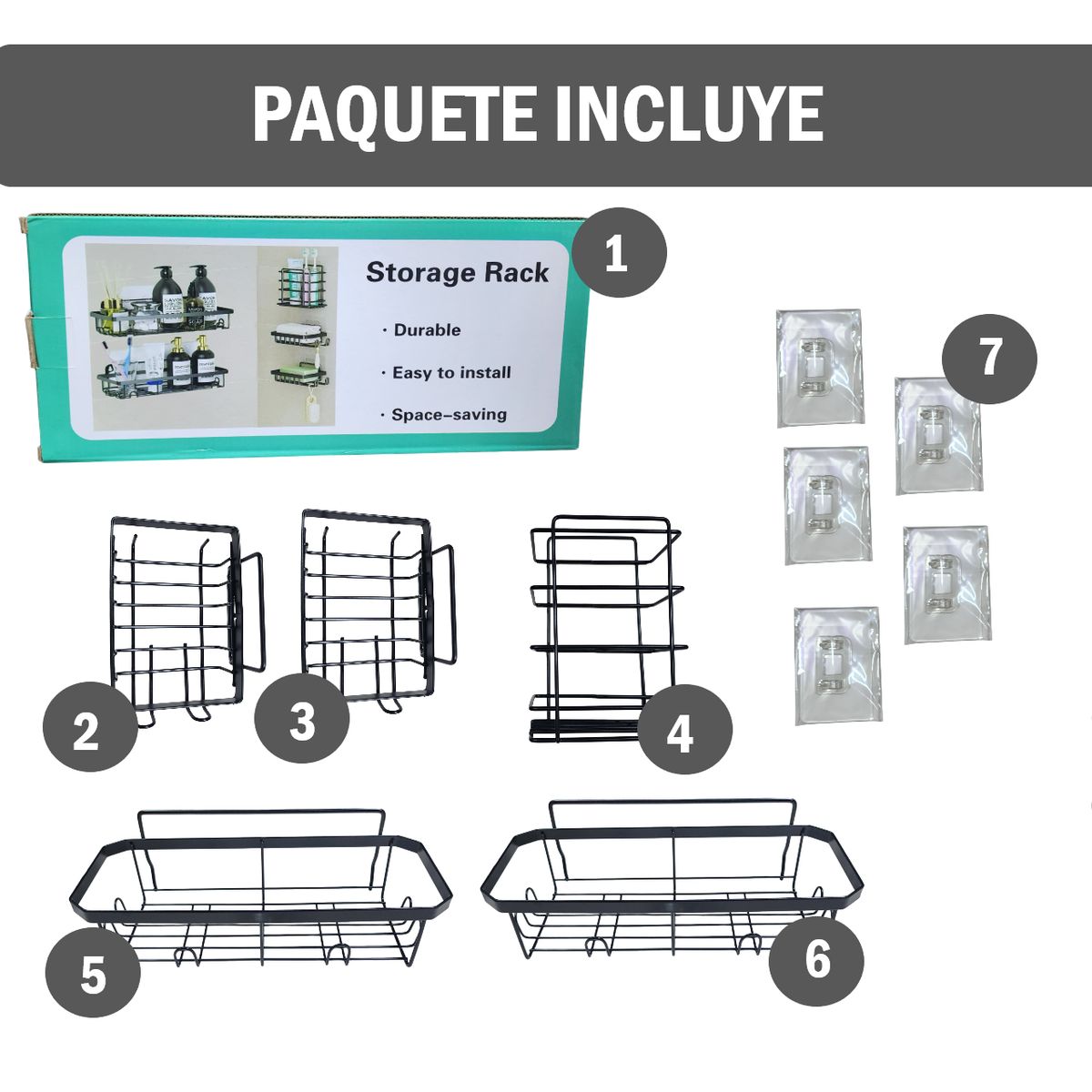 GENERICO - Kit 5 Organizadores para baño tipo rejilla  - Negro