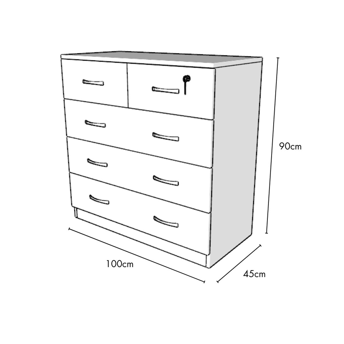 MUEBLES MACRUMO - Cómoda 100cm - 5 Cajones INHOTIM