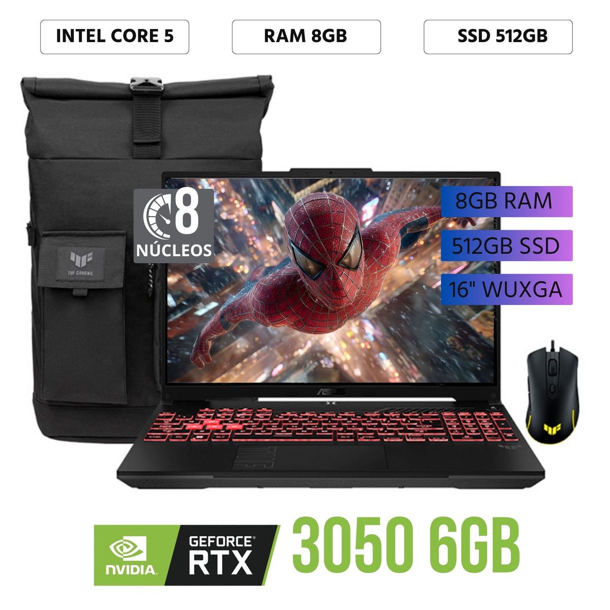 ASUS - Laptop Asus TUF Gaming F16 Intel Core 5 - 210H, 16"WUXGA, Ram 8GB, 512GB SSD,RTX 3050 6Gb, FreeDos