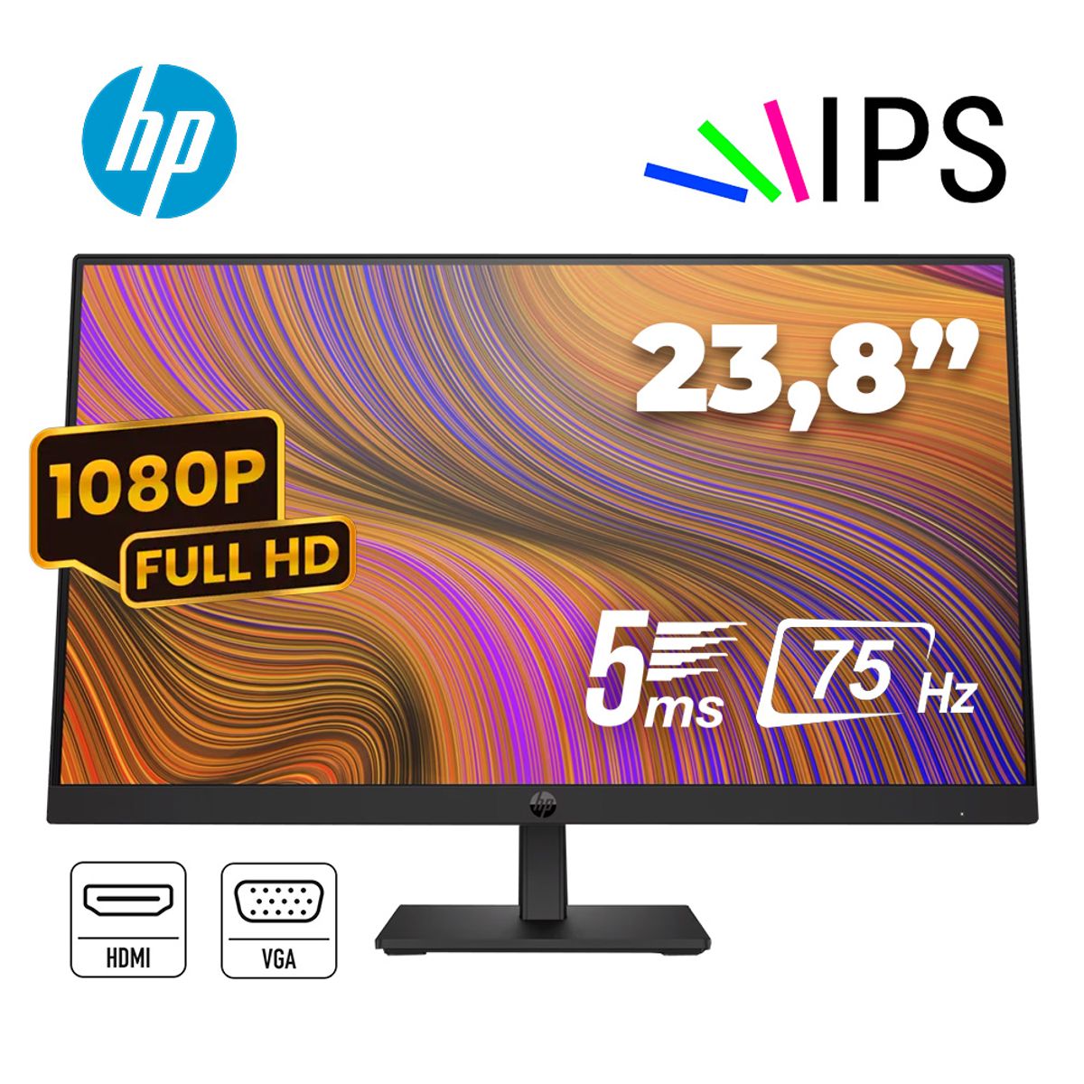 HP - MONITOR HP P24H G5  23.8" FHD 1920 X 108075HZ IPS HDMI  VGA  DP NEGRO