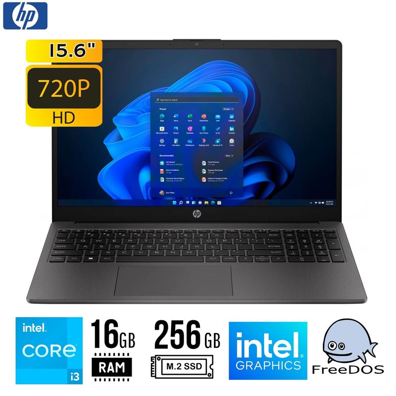HP - LAPTOP HP 250 G10, 15.6" LCD LED HD SVA, Core i3-N305 16GB DDR4 256GB SSD FREEDOS