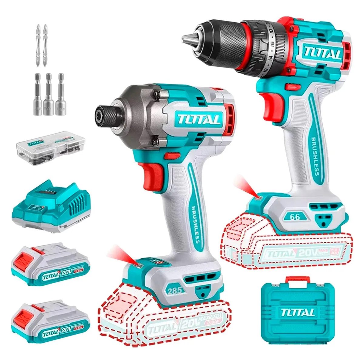 TOTAL TOOLS - Taladro Percutor + Atornillador de impacto TCKLI20277 Total