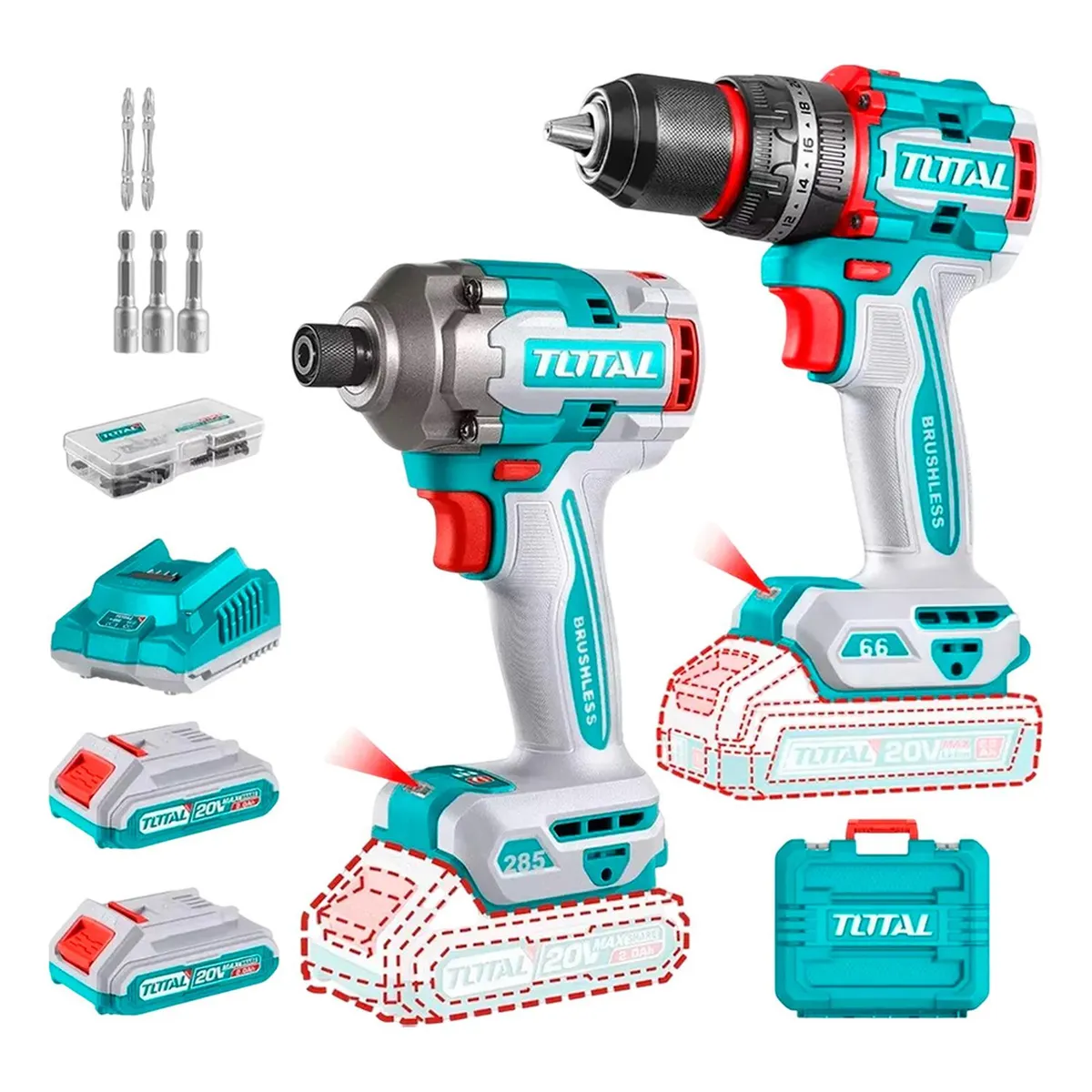 TOTAL TOOLS - Taladro Percutor + Atornillador de impacto TCKLI20277 Total