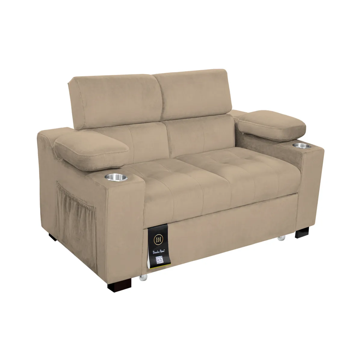 BARAKA HOME - Sofá Cama Baltimore con Porta Vasos y Bolsillo 1.5 plz - Beige Claro