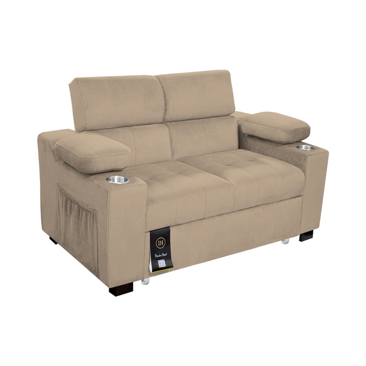 BARAKA HOME - Sofá Cama Baltimore con Porta Vasos y Bolsillo 1.5 plz - Beige Claro