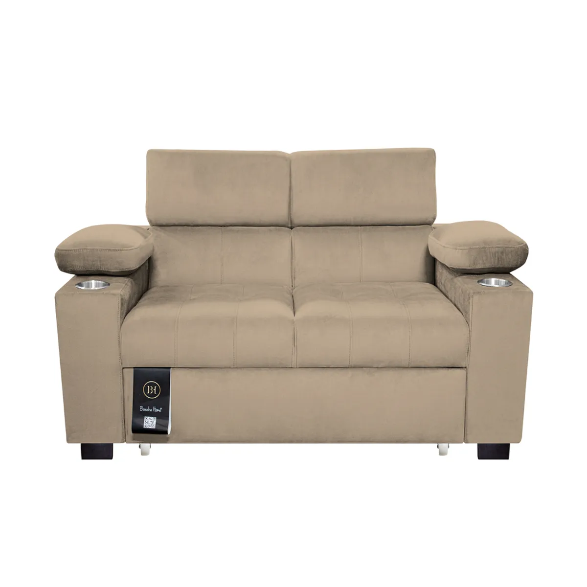 BARAKA HOME - Sofá Cama Baltimore con Porta Vasos y Bolsillo 1.5 plz - Beige Claro